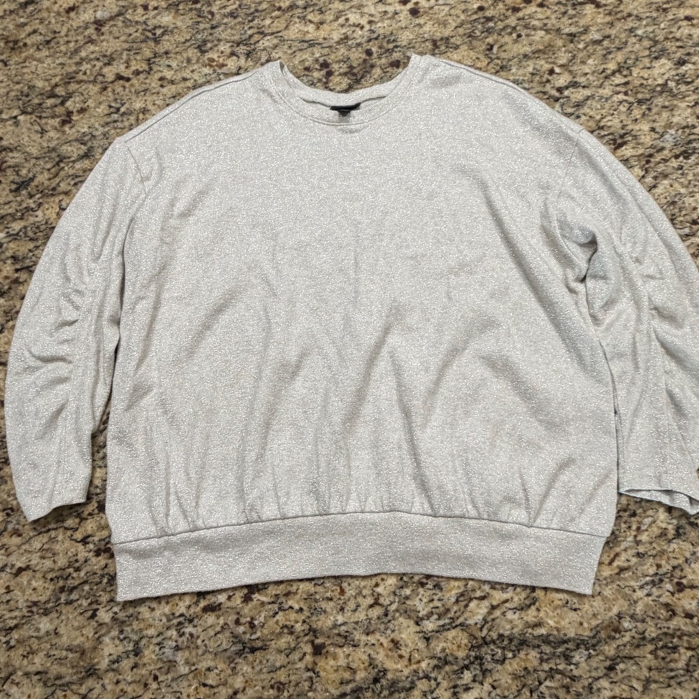 Torrid Womens Silver Metallic Shimmer Knit Sweatshirt Ruched Sleeve Size 1 1X